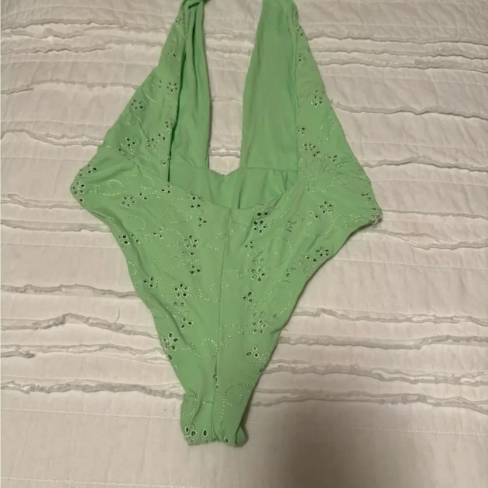 Frankie's Bikinis Roma Light Green Halter One Piece Swimsuit